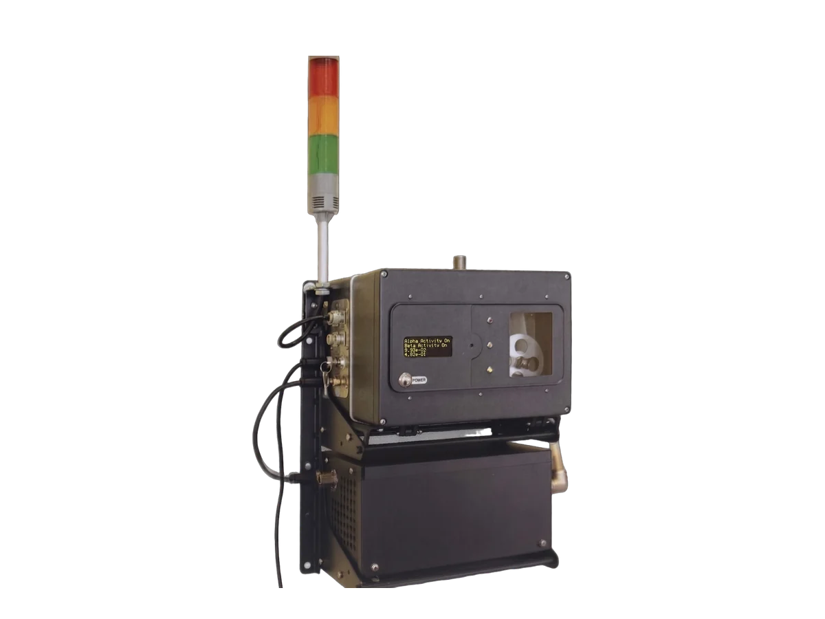MS-CAM Continuous Air Monitor — wall-mounted unit with signal tower