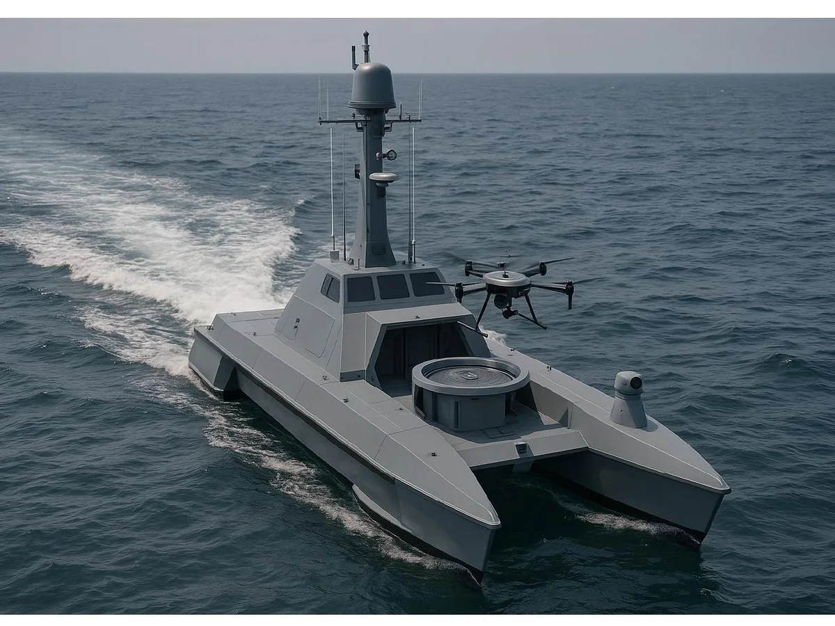MS-UCF unmanned catamaran under way at sea
